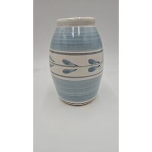 Vintage Vase 17" MAHON Pottery USA Blue Trim Hand painted Primitive Cottagecore